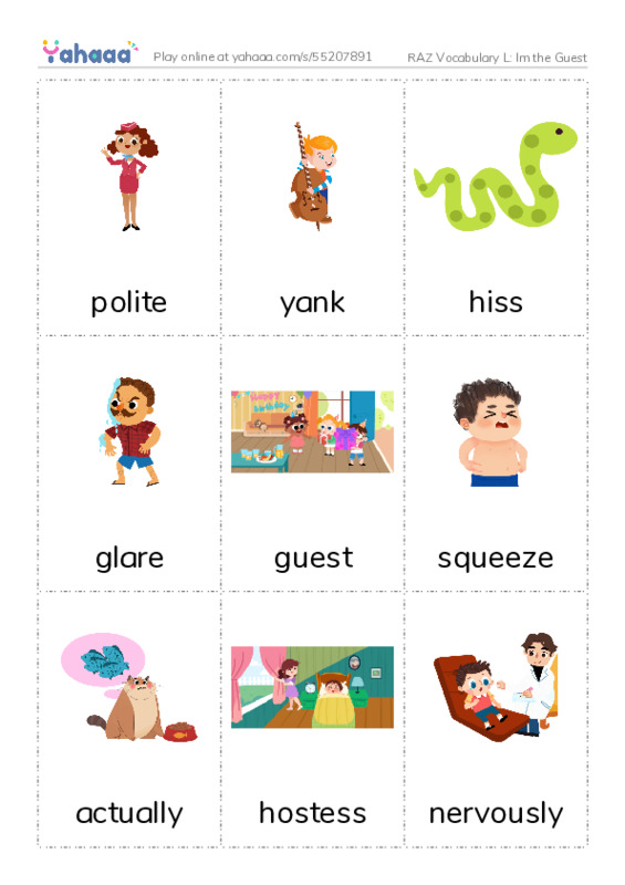 RAZ Vocabulary L: Im the Guest PDF flaschards with images