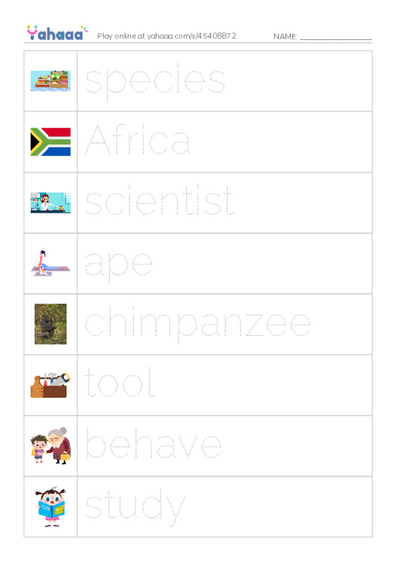 RAZ Vocabulary L: Jane Goodall PDF one column image words