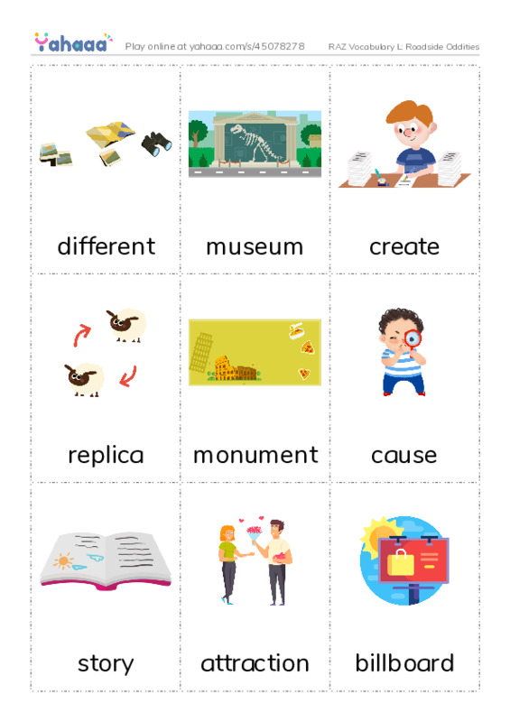 RAZ Vocabulary L: Roadside Oddities PDF flaschards with images