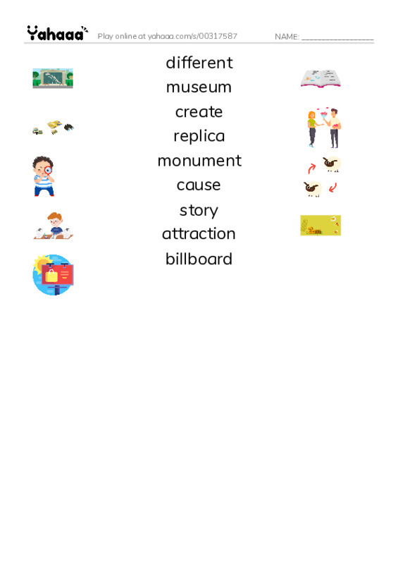 RAZ Vocabulary L: Roadside Oddities PDF three columns match words