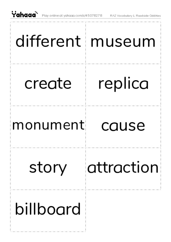 RAZ Vocabulary L: Roadside Oddities PDF two columns flashcards
