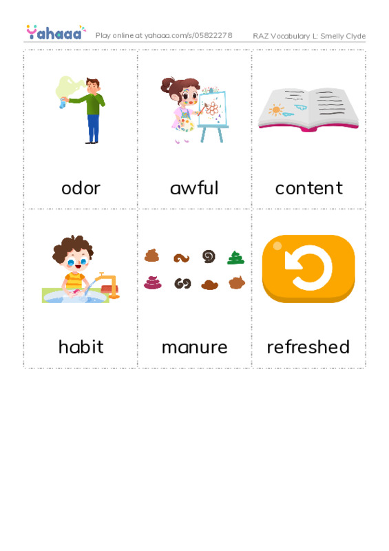 RAZ Vocabulary L: Smelly Clyde PDF flaschards with images