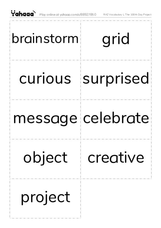 RAZ Vocabulary L: The 100th Day Project PDF two columns flashcards