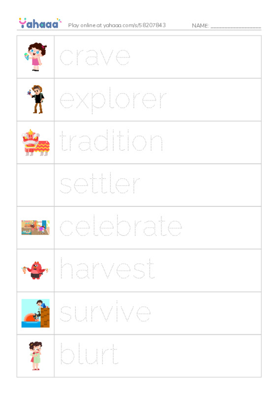 RAZ Vocabulary L: Two Thanksgivings PDF one column image words