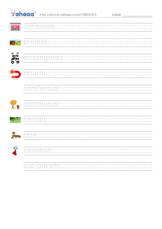 RAZ Vocabulary L: Woods of Wonder PDF write between the lines worksheet