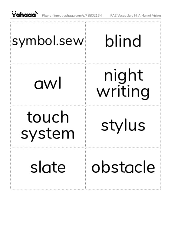 RAZ Vocabulary M: A Man of Vision PDF two columns flashcards