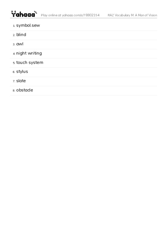 RAZ Vocabulary M: A Man of Vision PDF words glossary