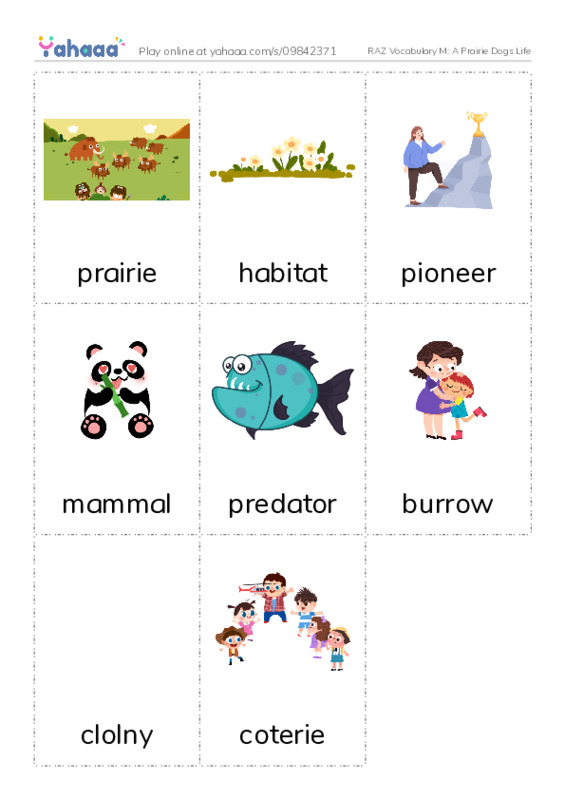 RAZ Vocabulary M: A Prairie Dogs Life PDF flaschards with images