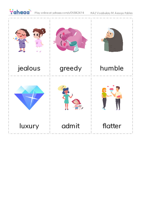 RAZ Vocabulary M: Aesops Fables PDF flaschards with images