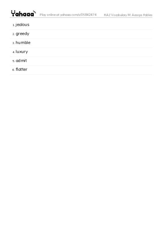RAZ Vocabulary M: Aesops Fables PDF words glossary