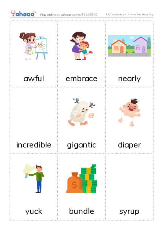 RAZ Vocabulary M: Arthurs Bad News Day PDF flaschards with images