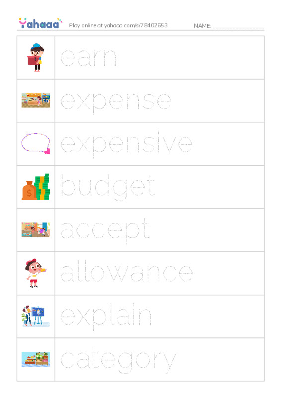RAZ Vocabulary M: Brad Needs a Budget PDF one column image words