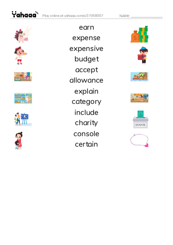 RAZ Vocabulary M: Brad Needs a Budget PDF three columns match words