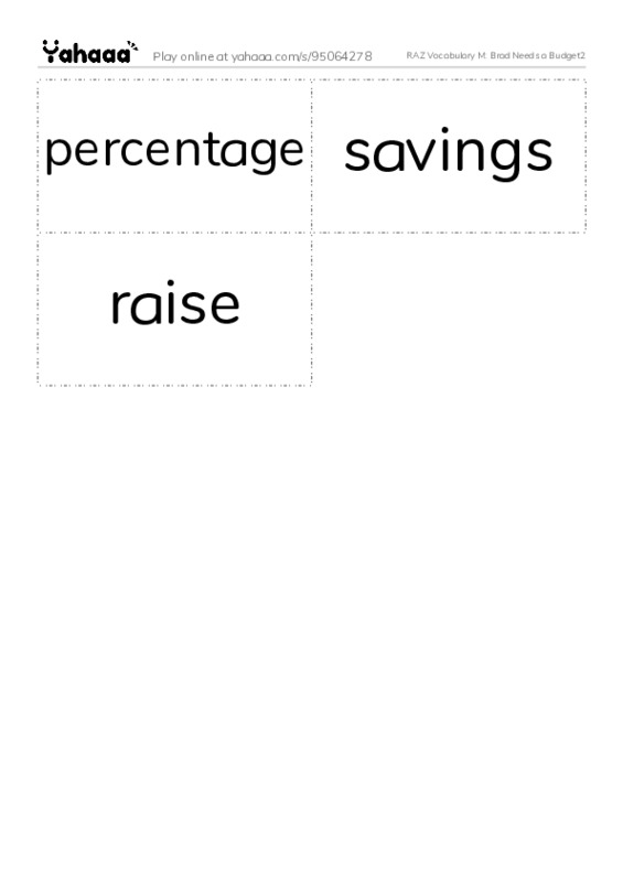 RAZ Vocabulary M: Brad Needs a Budget2 PDF two columns flashcards