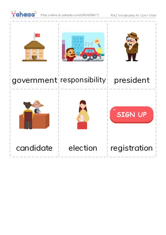 RAZ Vocabulary M: Can I Vote PDF flaschards with images