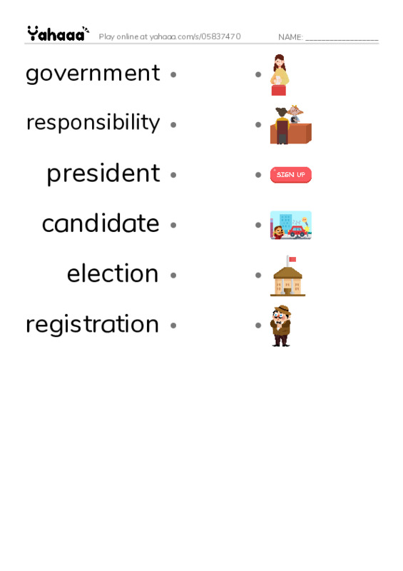 RAZ Vocabulary M: Can I Vote PDF link match words worksheet