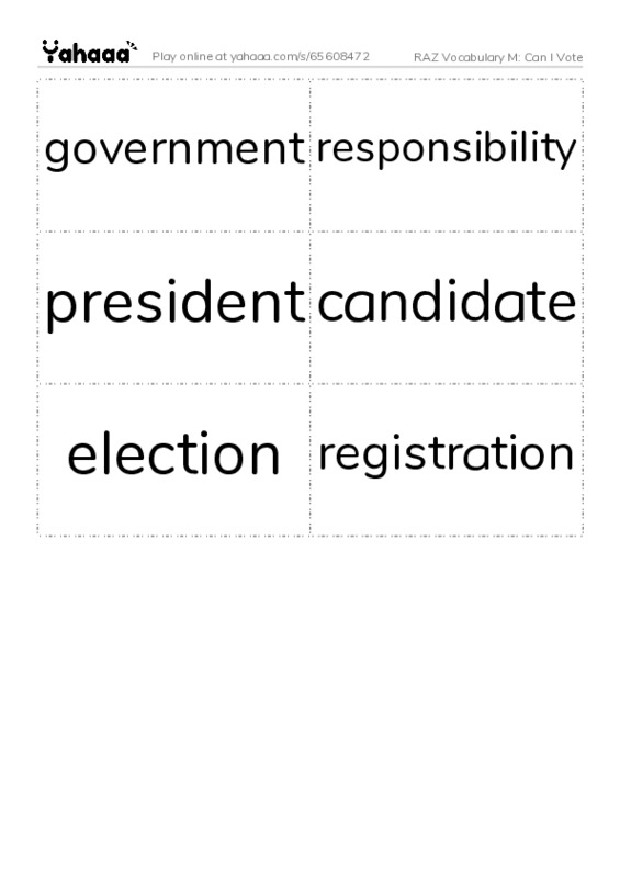 RAZ Vocabulary M: Can I Vote PDF two columns flashcards