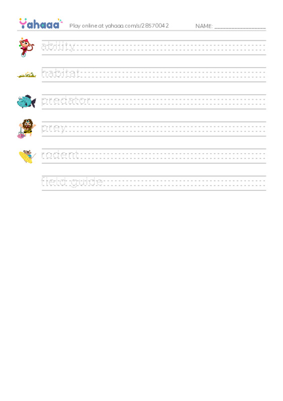 RAZ Vocabulary M: Frogs and Toads PDF write between the lines worksheet