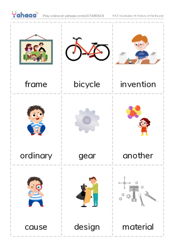 RAZ Vocabulary M: History of the Bicycle PDF flaschards with images