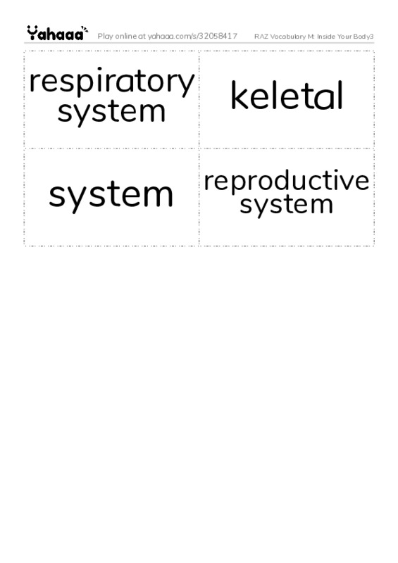 RAZ Vocabulary M: Inside Your Body3 PDF two columns flashcards