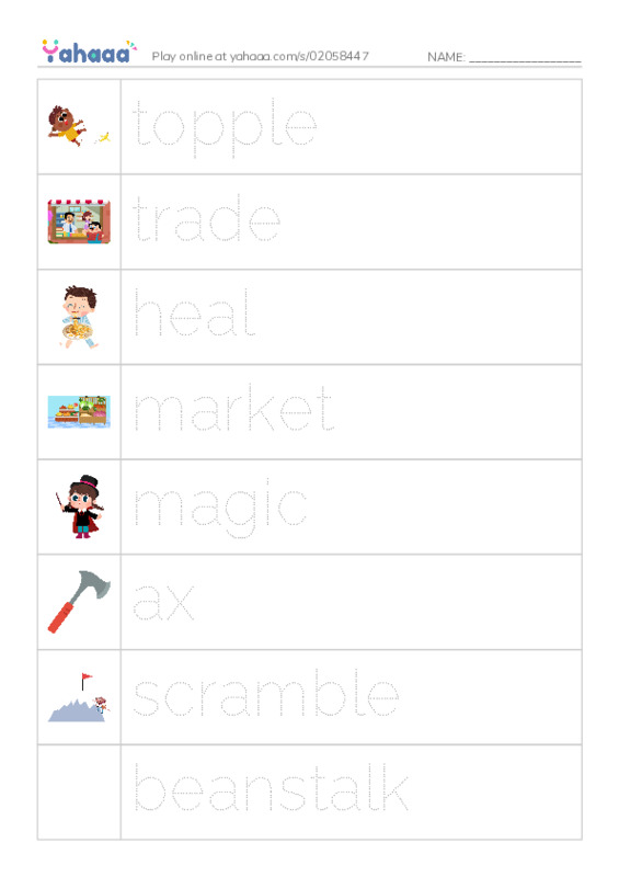 RAZ Vocabulary M: Jacks Tale PDF one column image words