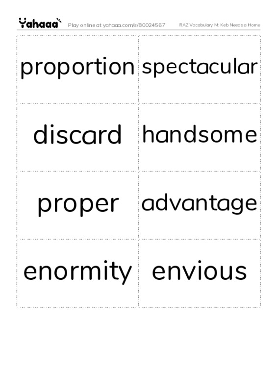 RAZ Vocabulary M: Keb Needs a Home PDF two columns flashcards