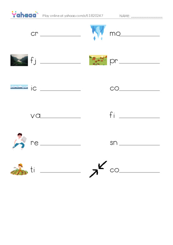 RAZ Vocabulary M: Mighty Glaciers PDF worksheet writing row