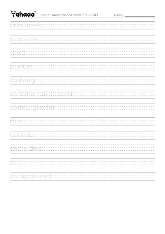RAZ Vocabulary M: Mighty Glaciers PDF write between the lines worksheet