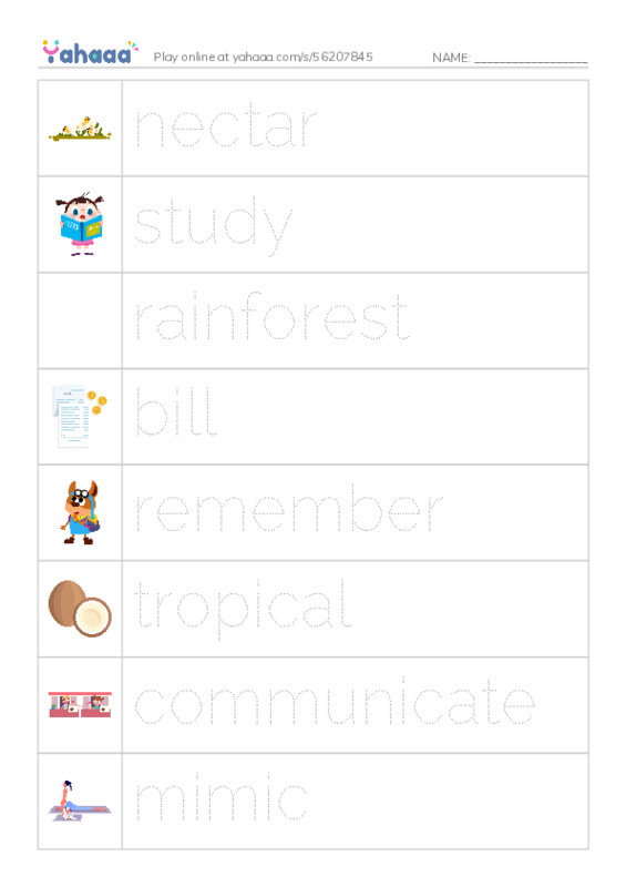 RAZ Vocabulary M: Parrots PDF one column image words