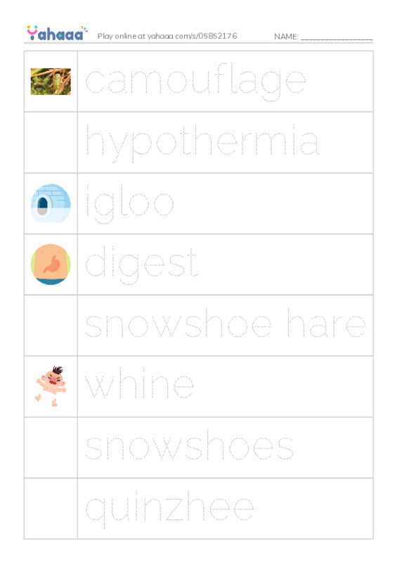 RAZ Vocabulary M: Snow Camping PDF one column image words