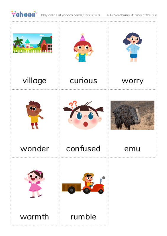 RAZ Vocabulary M: Story of the Sun PDF flaschards with images