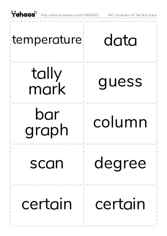 RAZ Vocabulary M: The Best Guess PDF two columns flashcards