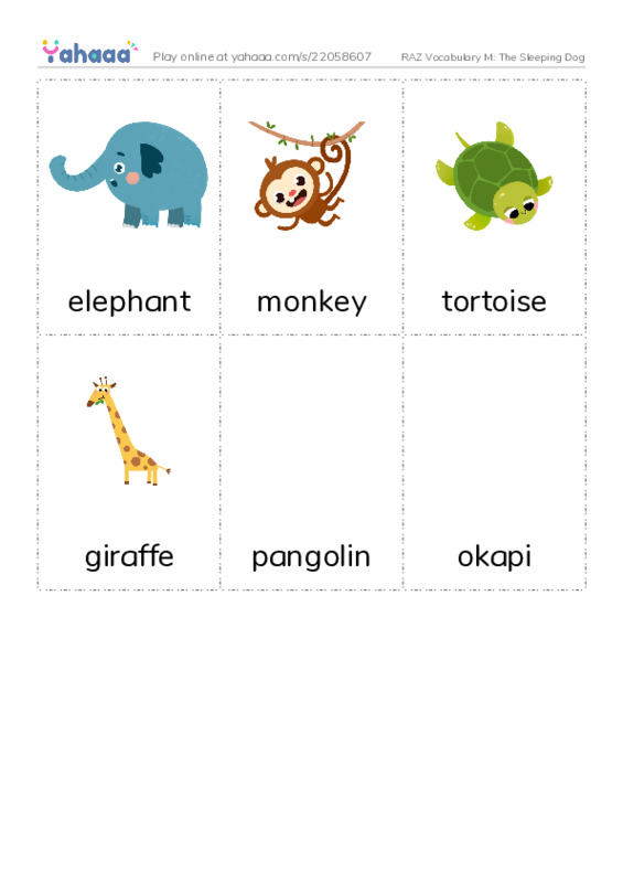 RAZ Vocabulary M: The Sleeping Dog PDF flaschards with images