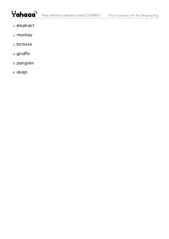 RAZ Vocabulary M: The Sleeping Dog PDF words glossary