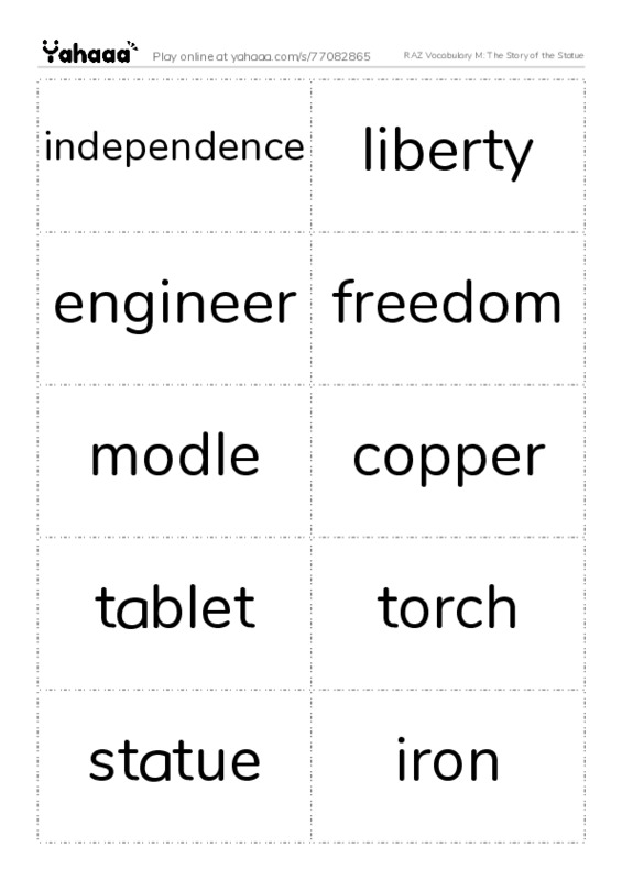 RAZ Vocabulary M: The Story of the Statue PDF two columns flashcards