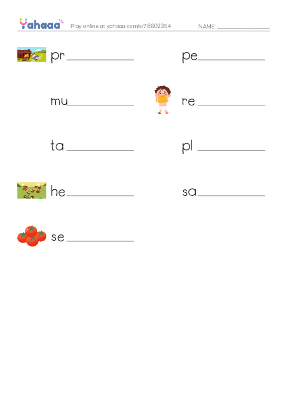 RAZ Vocabulary M: Wild Horses PDF worksheet writing row