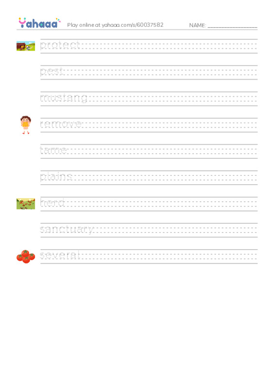 RAZ Vocabulary M: Wild Horses PDF write between the lines worksheet
