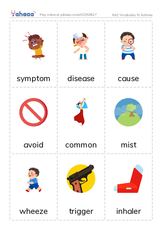 RAZ Vocabulary N: Asthma PDF flaschards with images