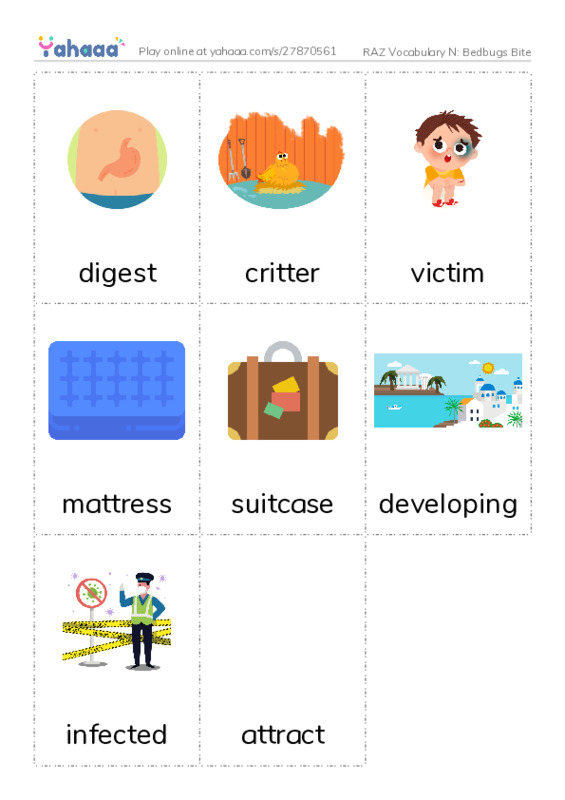 RAZ Vocabulary N: Bedbugs Bite PDF flaschards with images