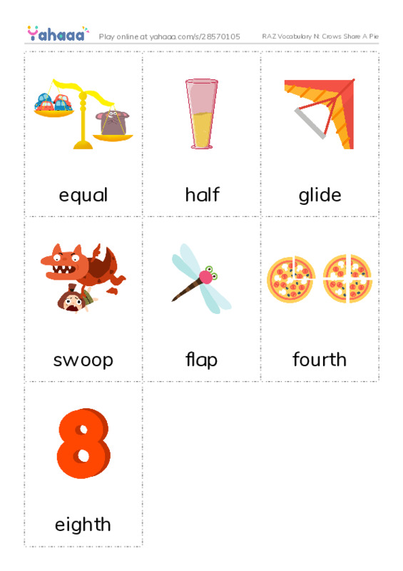 RAZ Vocabulary N: Crows Share A Pie PDF flaschards with images