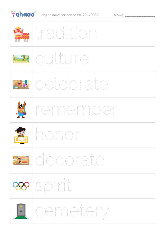 RAZ Vocabulary N: Dia de los Muertos PDF one column image words