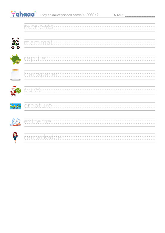 RAZ Vocabulary N: Extreme Animals PDF write between the lines worksheet