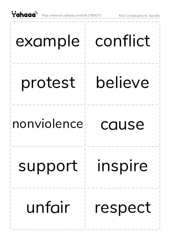 RAZ Vocabulary N: Gandhi PDF two columns flashcards