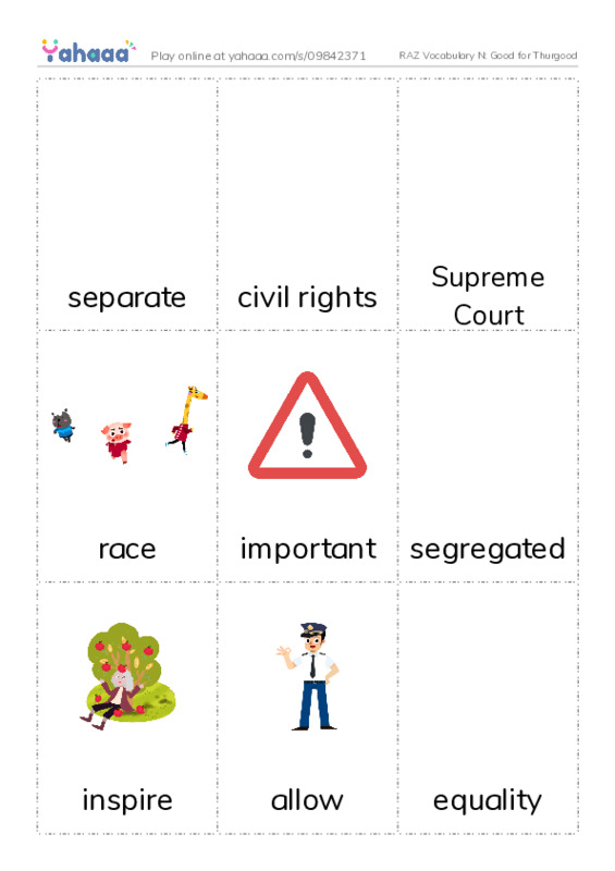 RAZ Vocabulary N: Good for Thurgood PDF flaschards with images