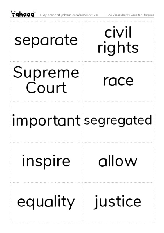 RAZ Vocabulary N: Good for Thurgood PDF two columns flashcards