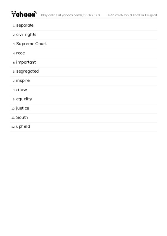 RAZ Vocabulary N: Good for Thurgood PDF words glossary