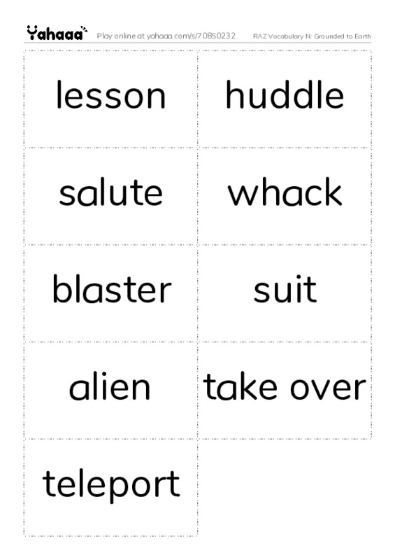 RAZ Vocabulary N: Grounded to Earth PDF two columns flashcards