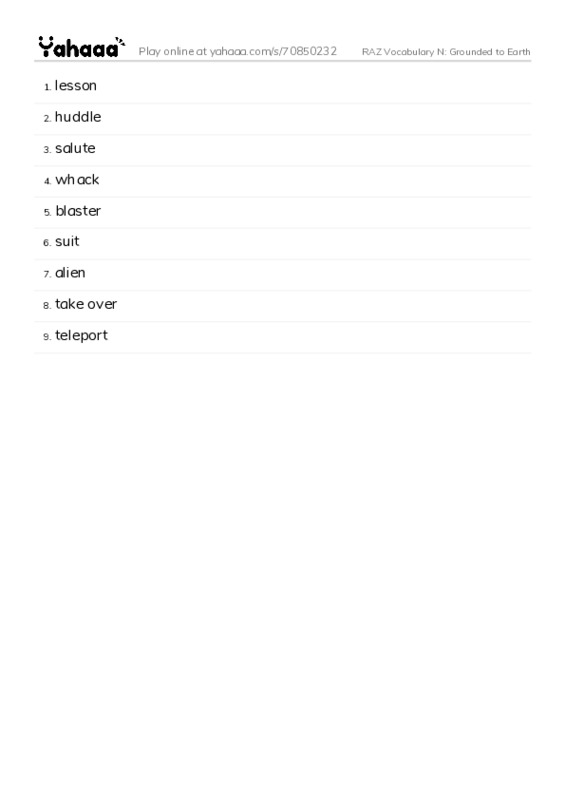RAZ Vocabulary N: Grounded to Earth PDF words glossary