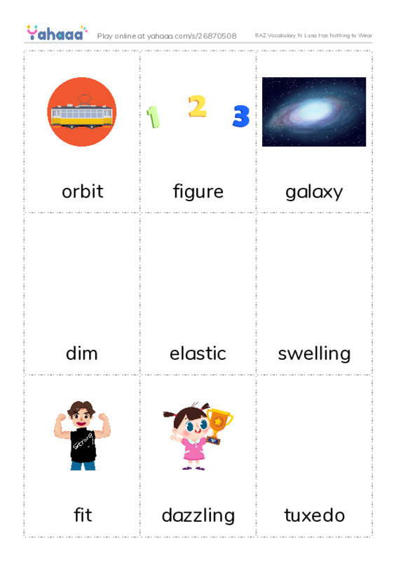 RAZ Vocabulary N: Luna Has Nothing to Wear PDF flaschards with images