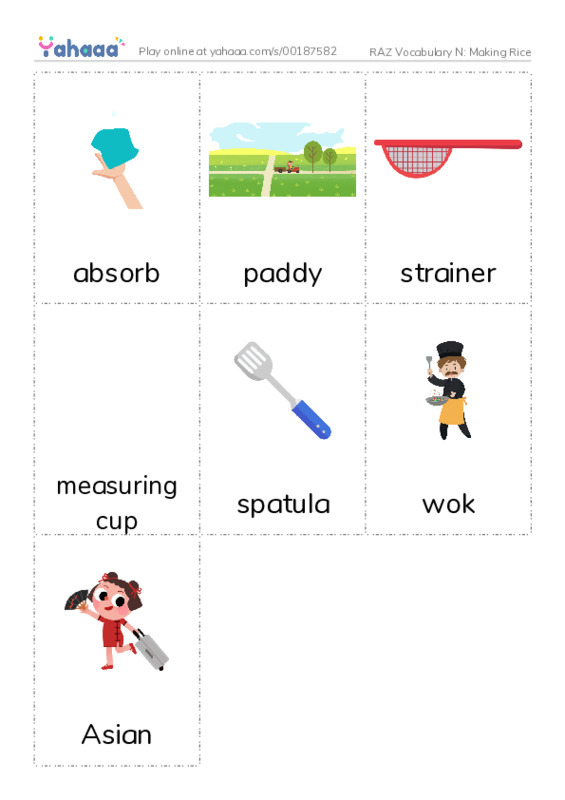RAZ Vocabulary N: Making Rice PDF flaschards with images
